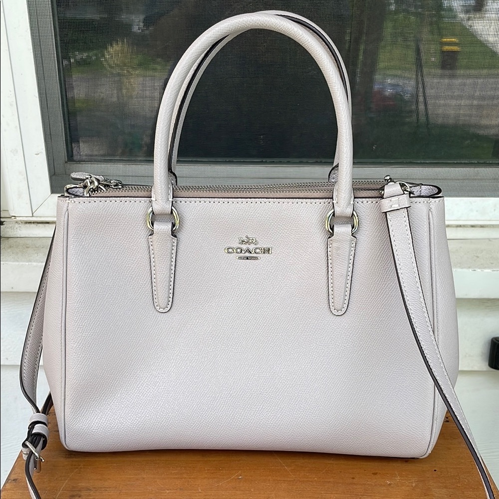 Coach Light  Gray Beige Surrey Carry All Handbag With Strap
